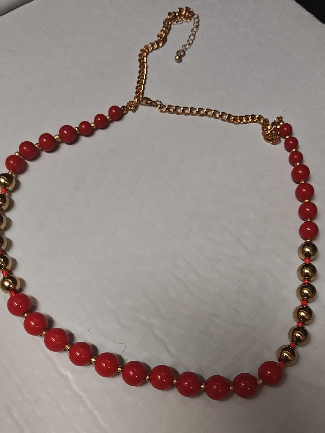 Gold Chain Necklace With Red Beads - Women Jewelry